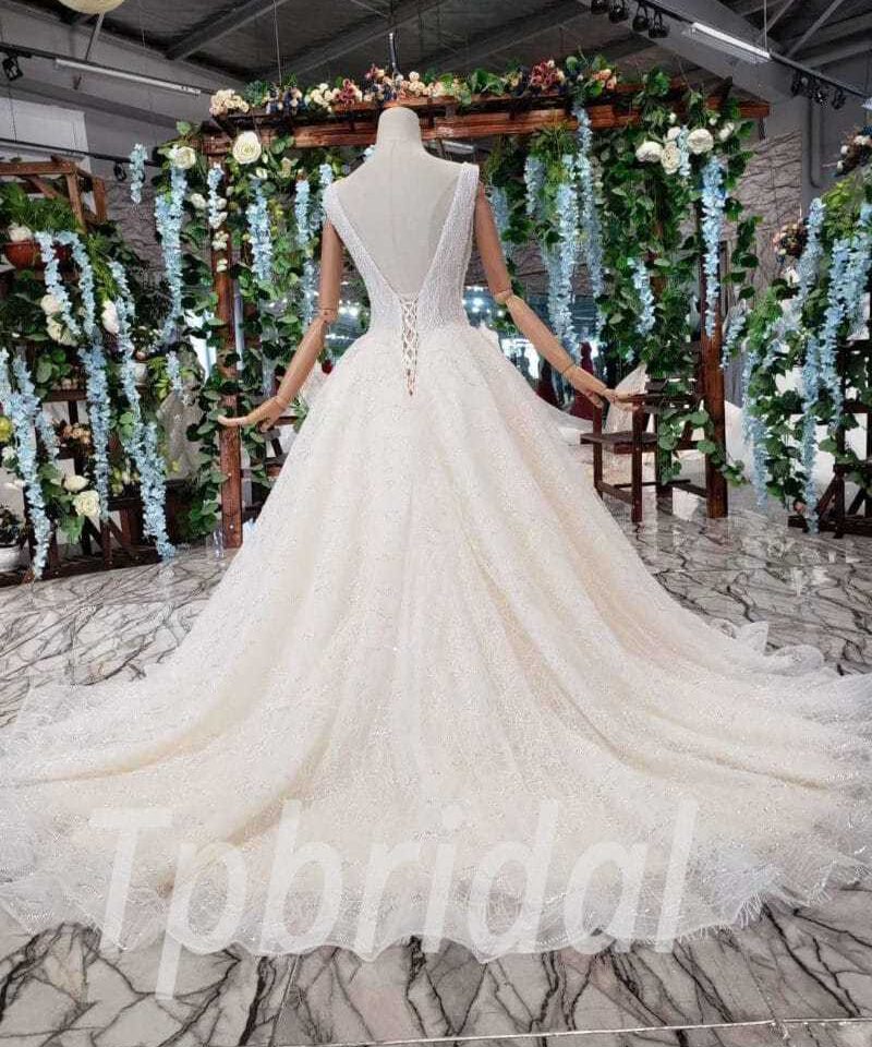 v neck a line wedding dress 516-06