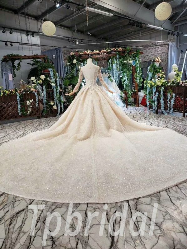 Beaded Lace Wedding Dress Haute Couture Long Sleeve