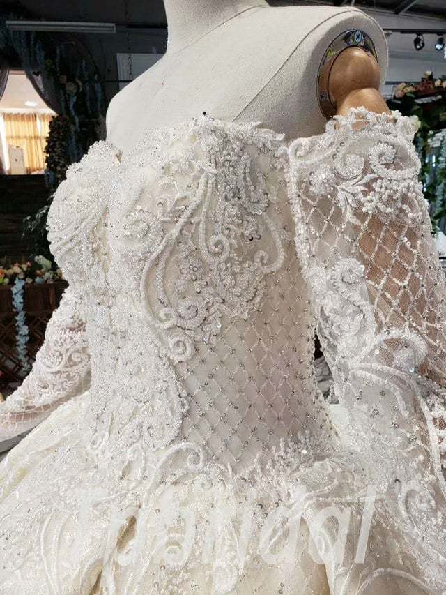 Beaded Wedding Dresses Off The Shoulder Ball Gown Long Sleeves