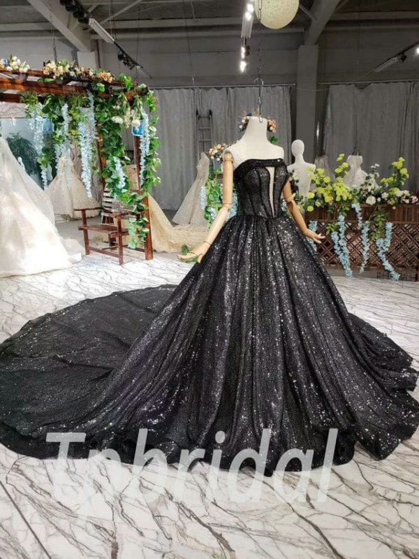 Black Prom Dress Strapless Ball Gown Bling Evening Dress