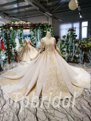 champagne wedding dress lace 526-01