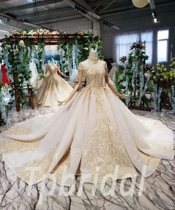 champagne wedding dress lace 526-01