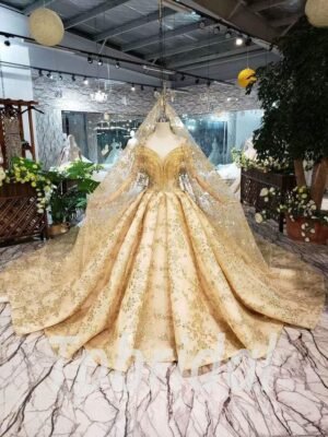 gold lace wedding dress 550-01