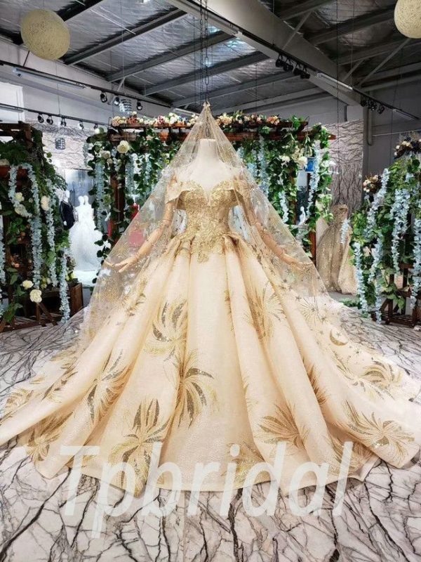 Gold Wedding Dresses For Sale Long Train With Veil