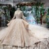 long sleeve champagne wedding dress 543-03