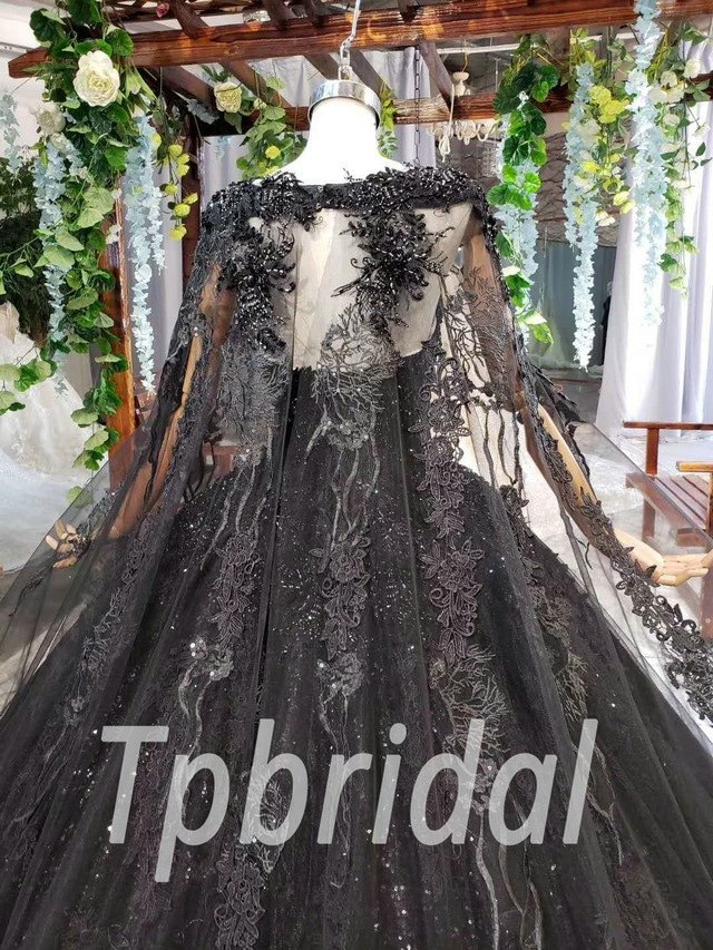 Black Gothic Forest Gothic Wedding Dresses With Sheer Neckline, Long Sleeves,  Appliqued Swee Train Vintage Style Bridal Gown 2023 From  Donnaweddingdress12, $150.91 | DHgate.Com