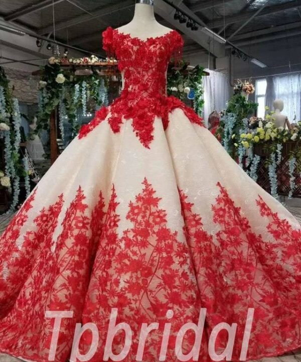 red and white wedding dress 560-01