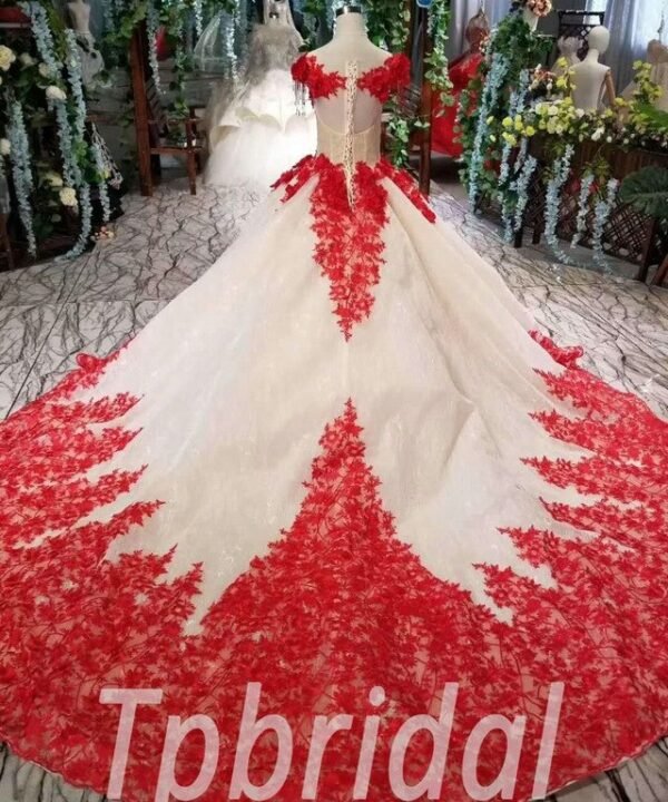 Alternative view of Red And White Wedding Dress Ball Gown With Train