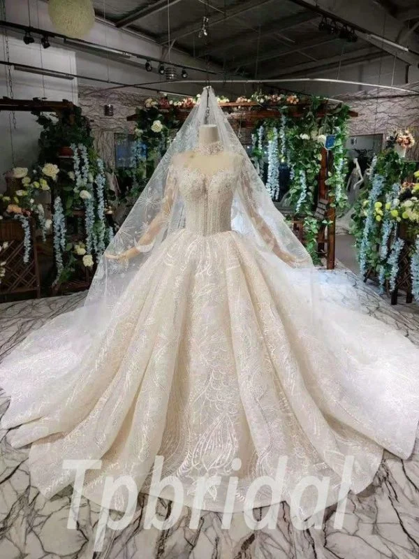 High neck ball gown wedding dress 583-04