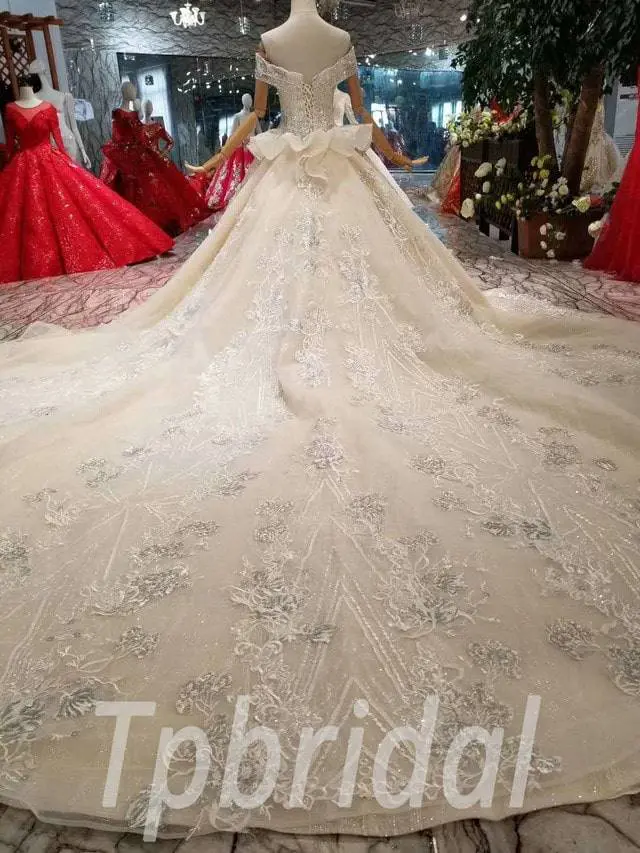 a line champagne wedding dress 573-04