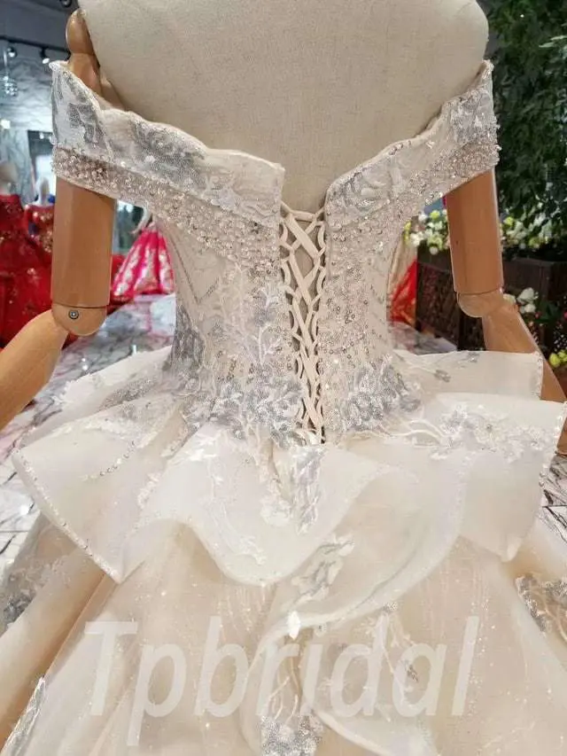 A Line Champagne Wedding Dress Long Train Haute Couture - Image 6
