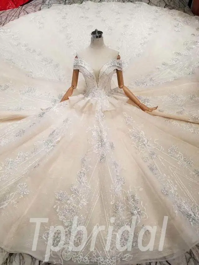 a line champagne wedding dress 573-09