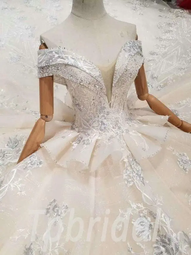 a line champagne wedding dress 573-10