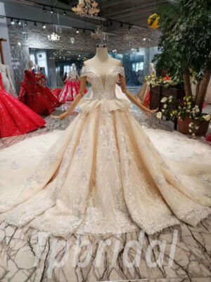 a line champagne wedding dress 573-11