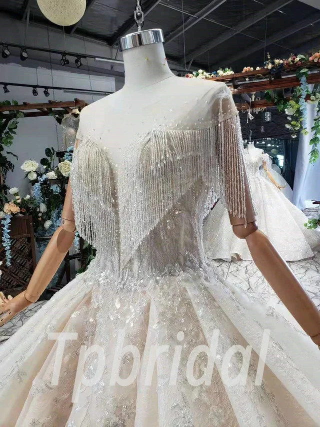 Affordable Wedding Dress Champagne Crystal Simple For Sale - Image 6