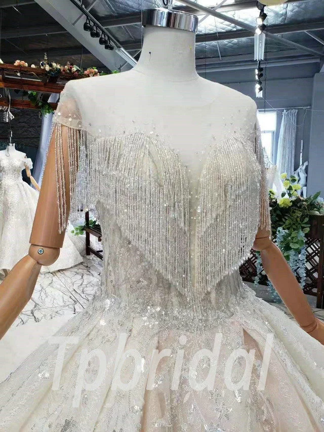 Affordable Wedding Dress Champagne Crystal Simple For Sale - Image 5