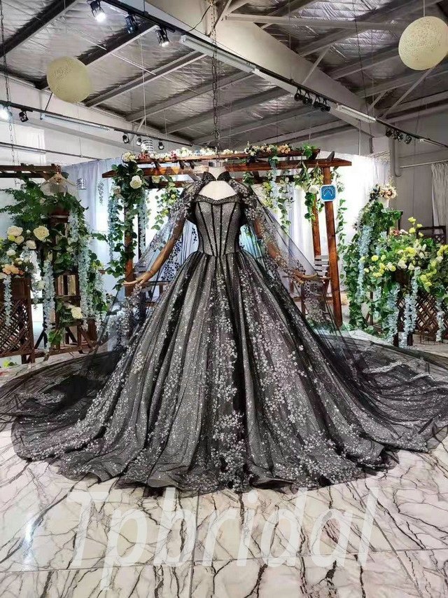 Black Wedding Dress Ball Gown Off The Shoulder With Cape