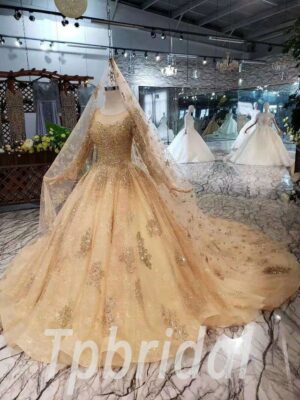 gold ball gown wedding dress 579-02