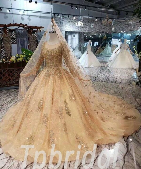 gold ball gown wedding dress 579-02