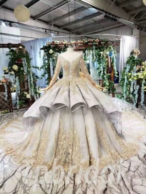 grey and gold wedding dress 568-06