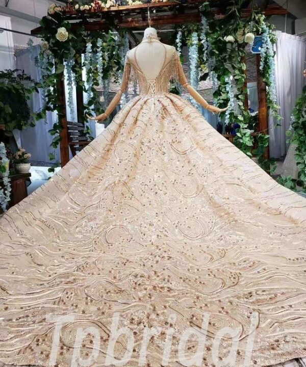 Alternative view of Wedding Dress Champagne Colour High Neck Tassels Wholesale