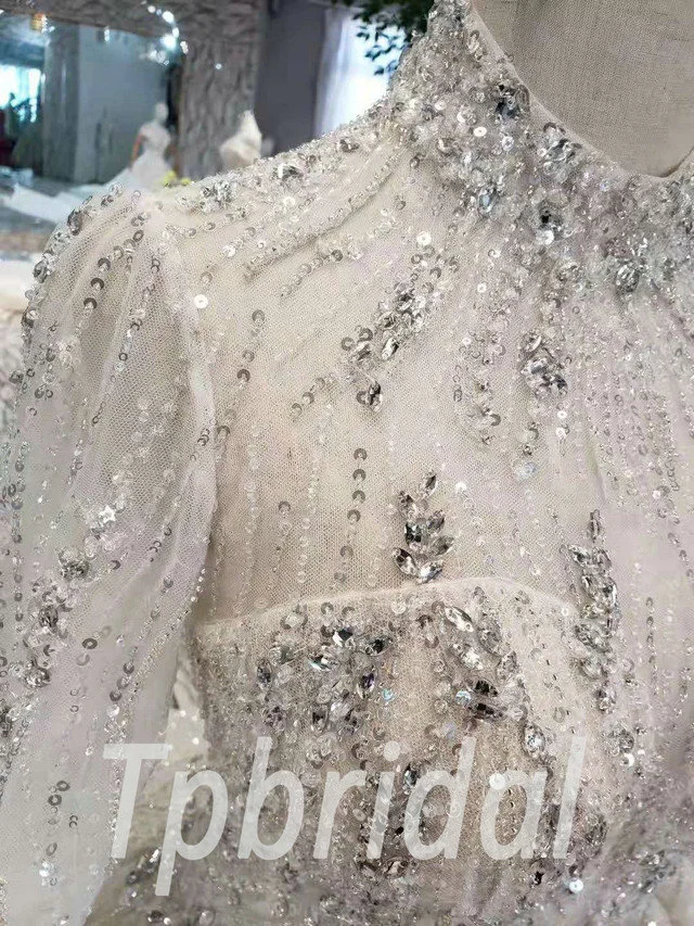 Champagne Wedding Dress Plus Size High Neck Long Sleeve - Image 7
