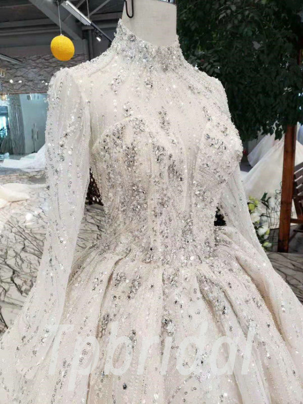 Champagne Wedding Dress Plus Size High Neck Long Sleeve