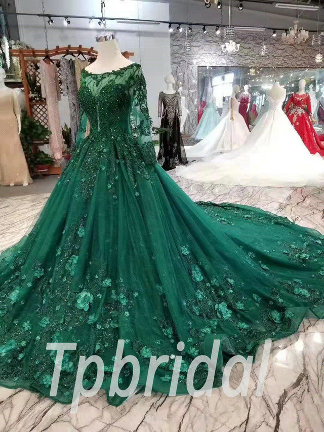 emerald green prom dress with sleeves