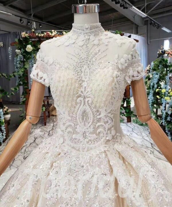 Alternative view of Short Sleeve Wedding Dress High Neck Bling Ball Gown