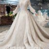 champagne long sleeve wedding dress 602-01