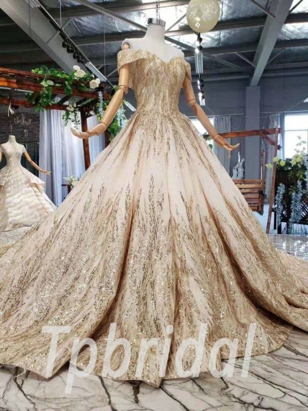 gold gown with train