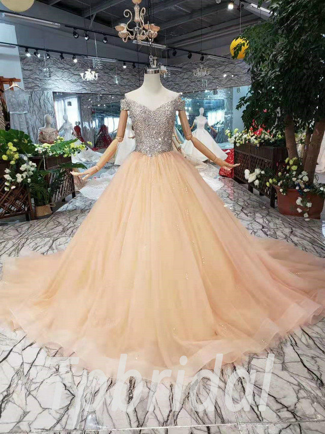 Orange Prom Dress Off The Shoulder Ball Gown Quinceanera Dress