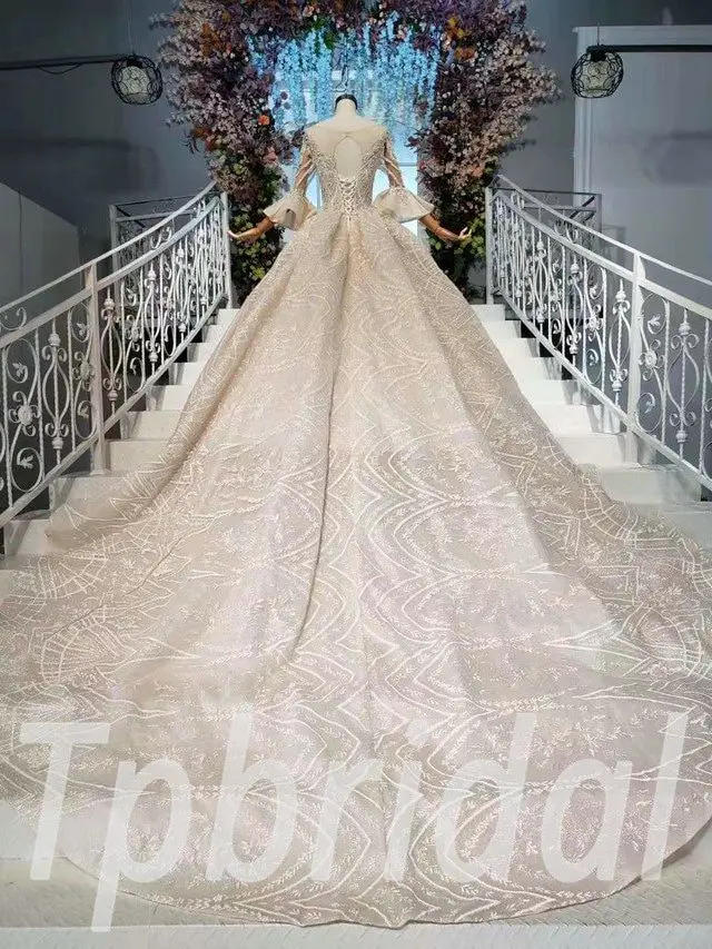 3/4 sleeve wedding dress 617-04