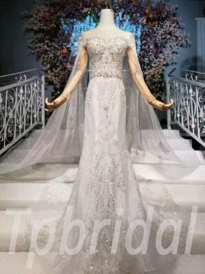 mermaid wedding dress with cape 611-01