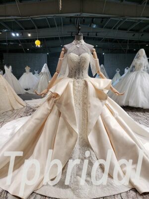 champagne satin wedding dress 641-02