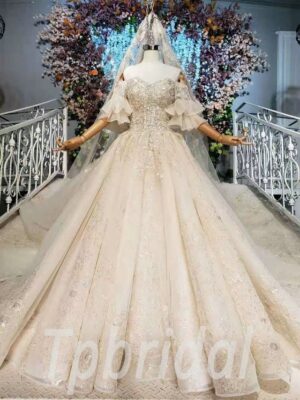 champagne strapless wedding dress 619-01