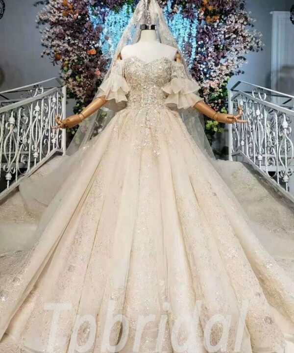 champagne strapless wedding dress 619-01