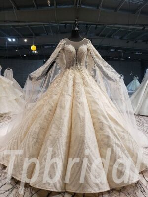 champagne wedding dress with cape 635-01