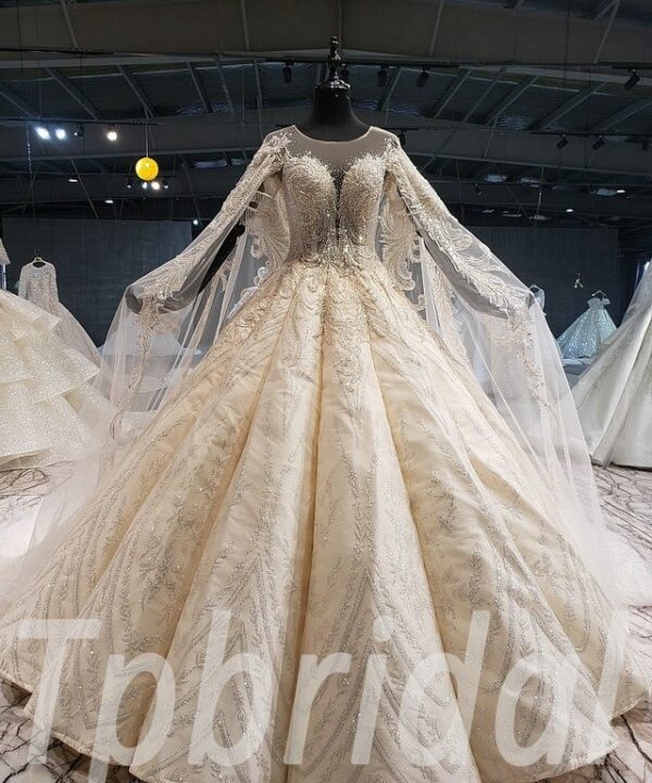 champagne wedding dress with cape 635-01