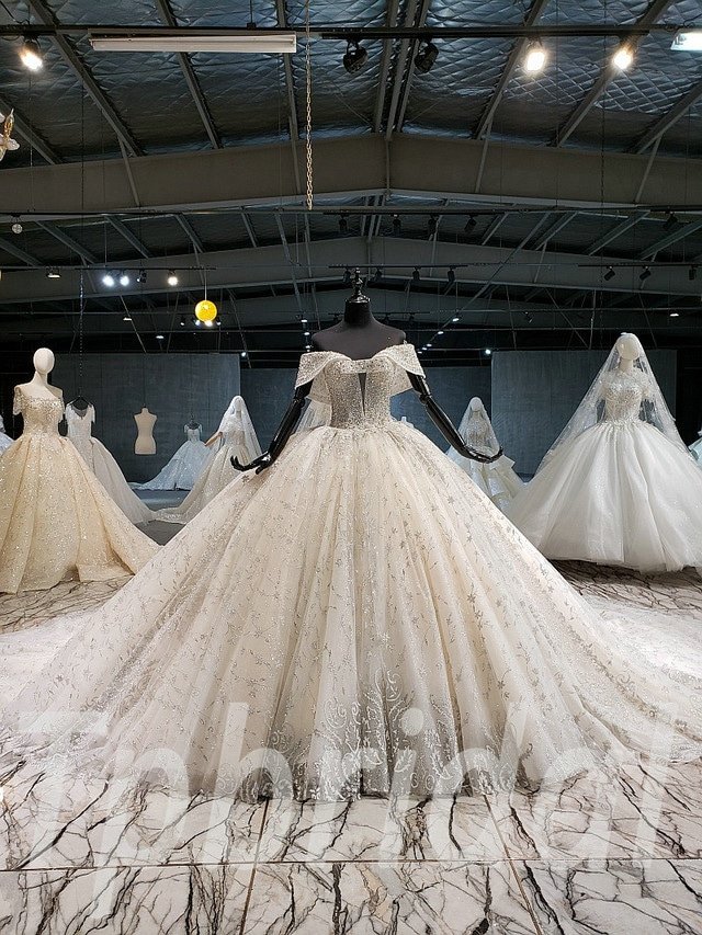 Luxury Crystal Sparkle Wedding Dresses with Detachable Back Train Bridal  Gown | eBay