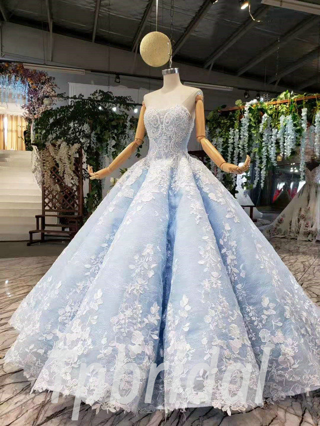 Strapless Sky Blue Sweet 16 Dress Sparkly Tulle Ball Gown Quince Dress –  Viniodress