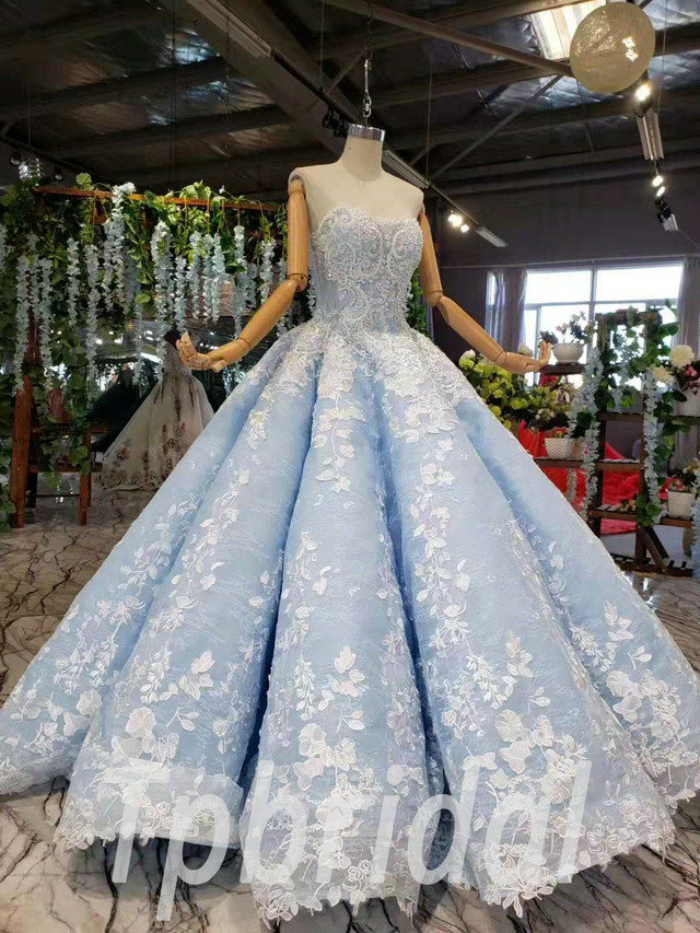 Light Blue Ball Gown Prom Dress Strapless Quinceanera Sweet 15 Dress
