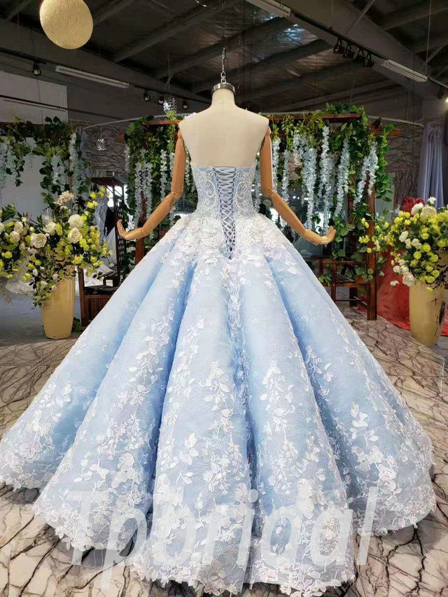 Light Blue Ball Gown Prom Dress Strapless Quinceanera Sweet 15 Dress