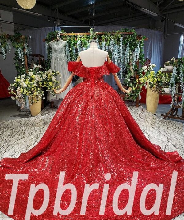 Alternative view of Off Shoulder Red Prom Dress Sparkle Ball Gown Wedding Dress