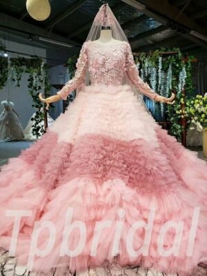 pink ball gown with sleeves 628-02