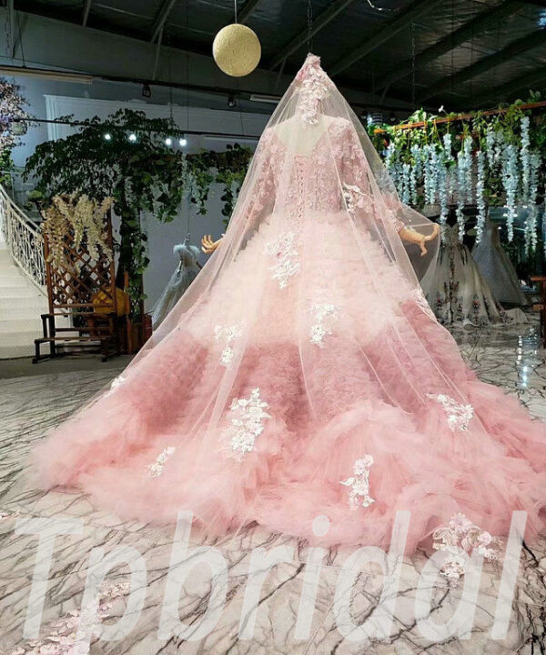 pink ball gown with sleeves 628-11