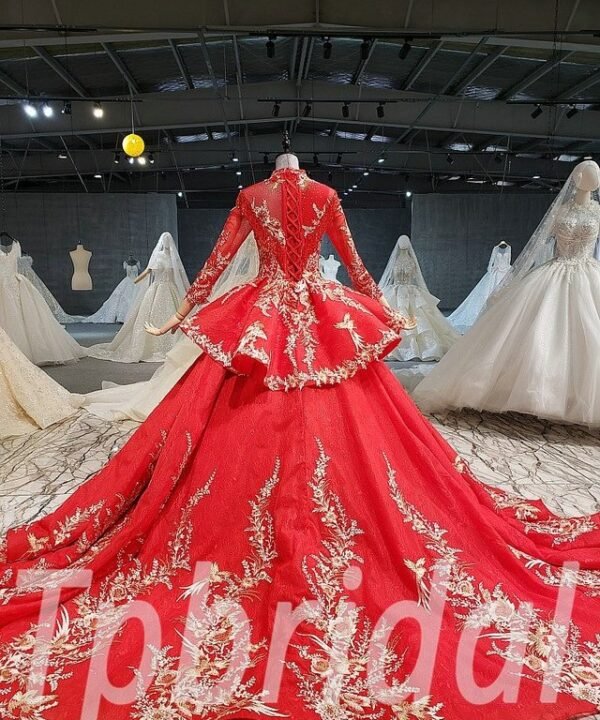 red long sleeve wedding dress 639-01