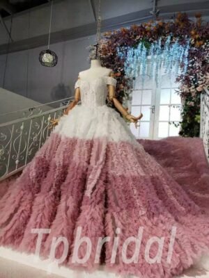 white and pink wedding dress 622-03