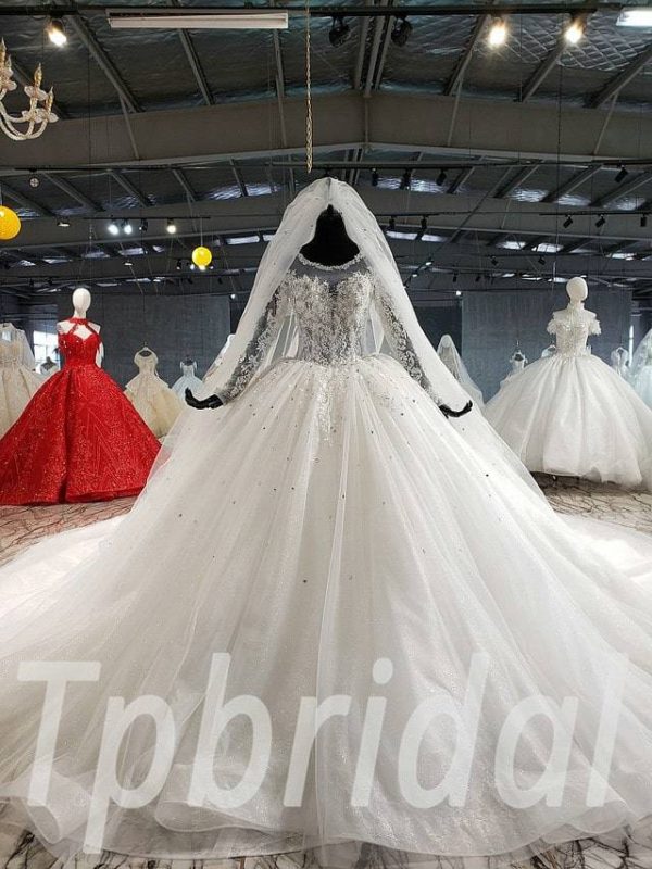 Long White Wedding Dress Haute Couture Ball Gown Bridal Gown