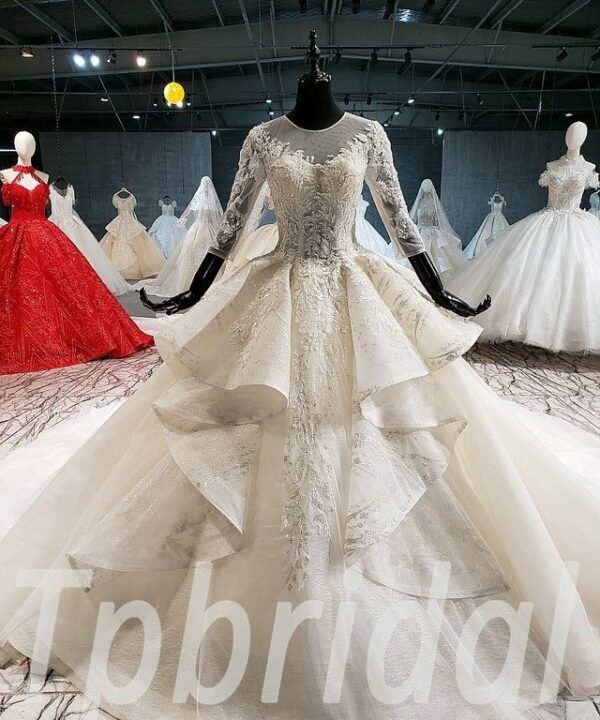 three quarter sleeve wedding dress 646-05